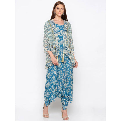 Soup by Sougat Paul Blue Printed Jumpsuit With Jacket - Customisable (Set of 2)