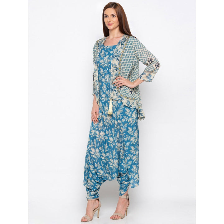 Soup by Sougat Paul Blue Printed Jumpsuit With Jacket - Customisable (Set of 2)