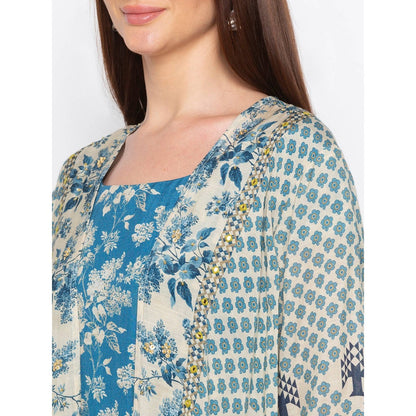 Soup by Sougat Paul Blue Printed Jumpsuit With Jacket - Customisable (Set of 2)