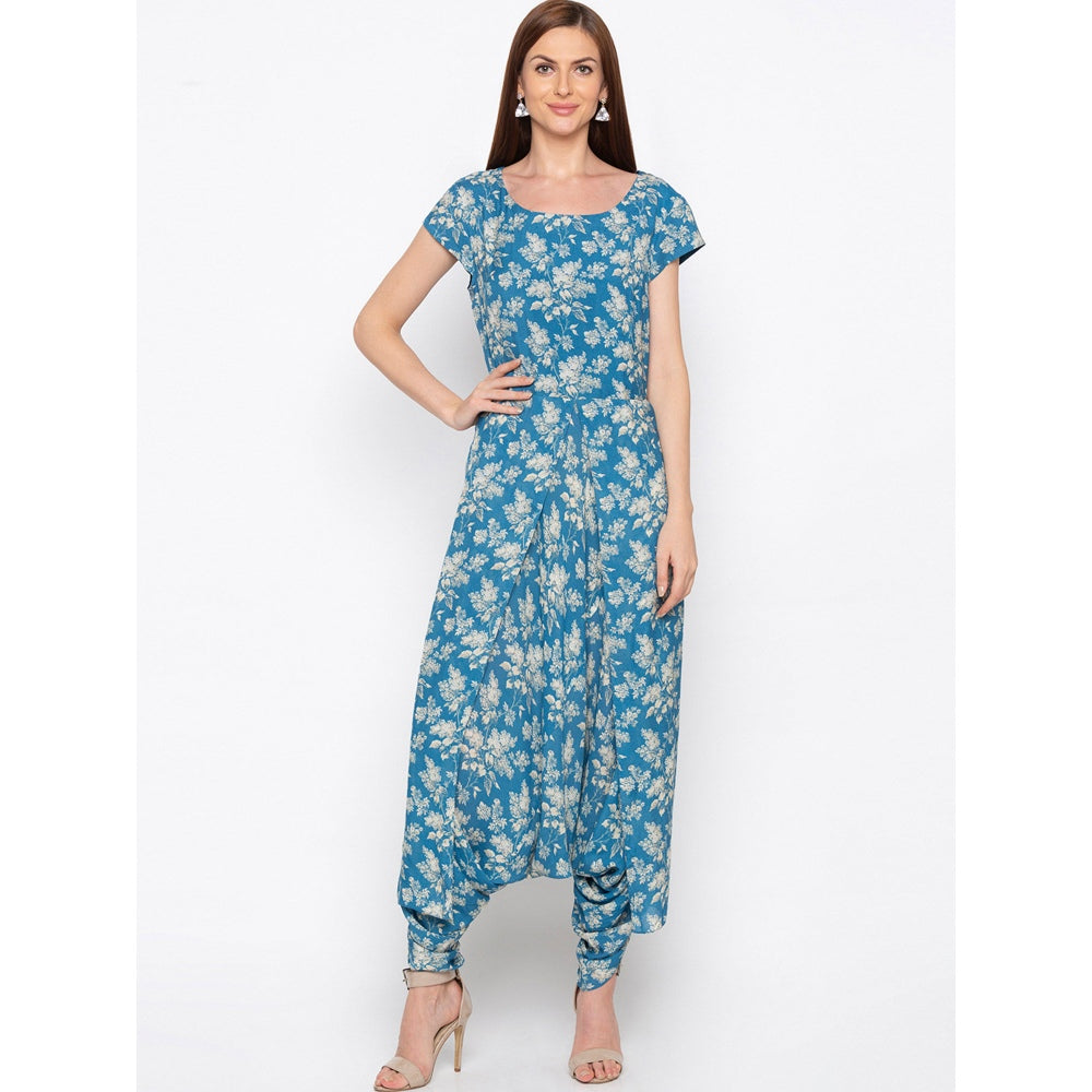 Soup by Sougat Paul Blue Printed Jumpsuit With Jacket - Customisable (Set of 2)