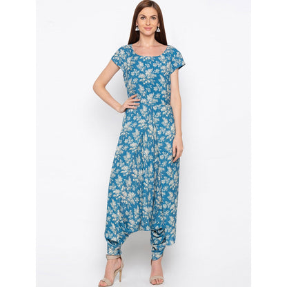 Soup by Sougat Paul Blue Printed Jumpsuit With Jacket - Customisable (Set of 2)