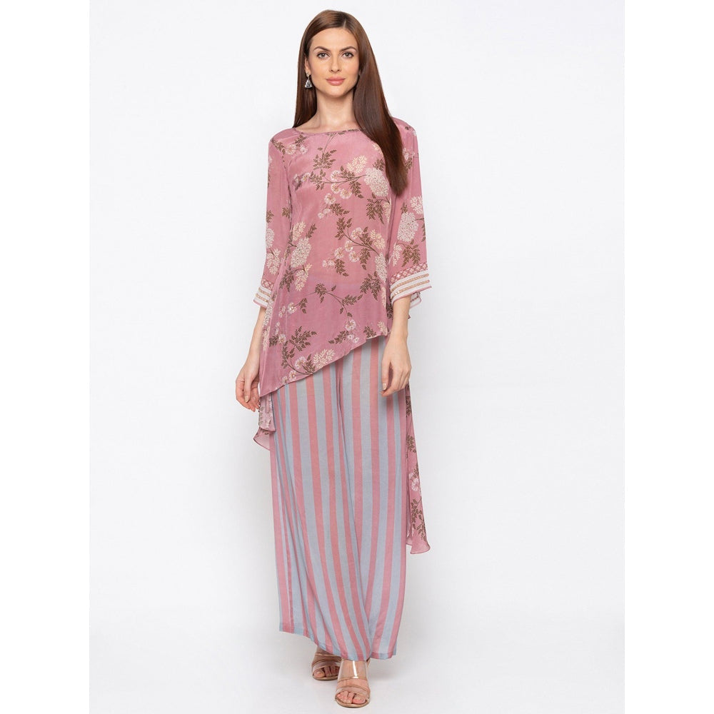 Soup by Sougat Paul Pink Printed High Low Kurta With Palazzo - Customisable (Set of 2)