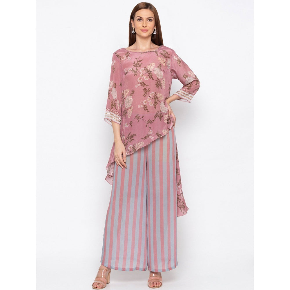 Soup by Sougat Paul Pink Printed High Low Kurta With Palazzo - Customisable (Set of 2)