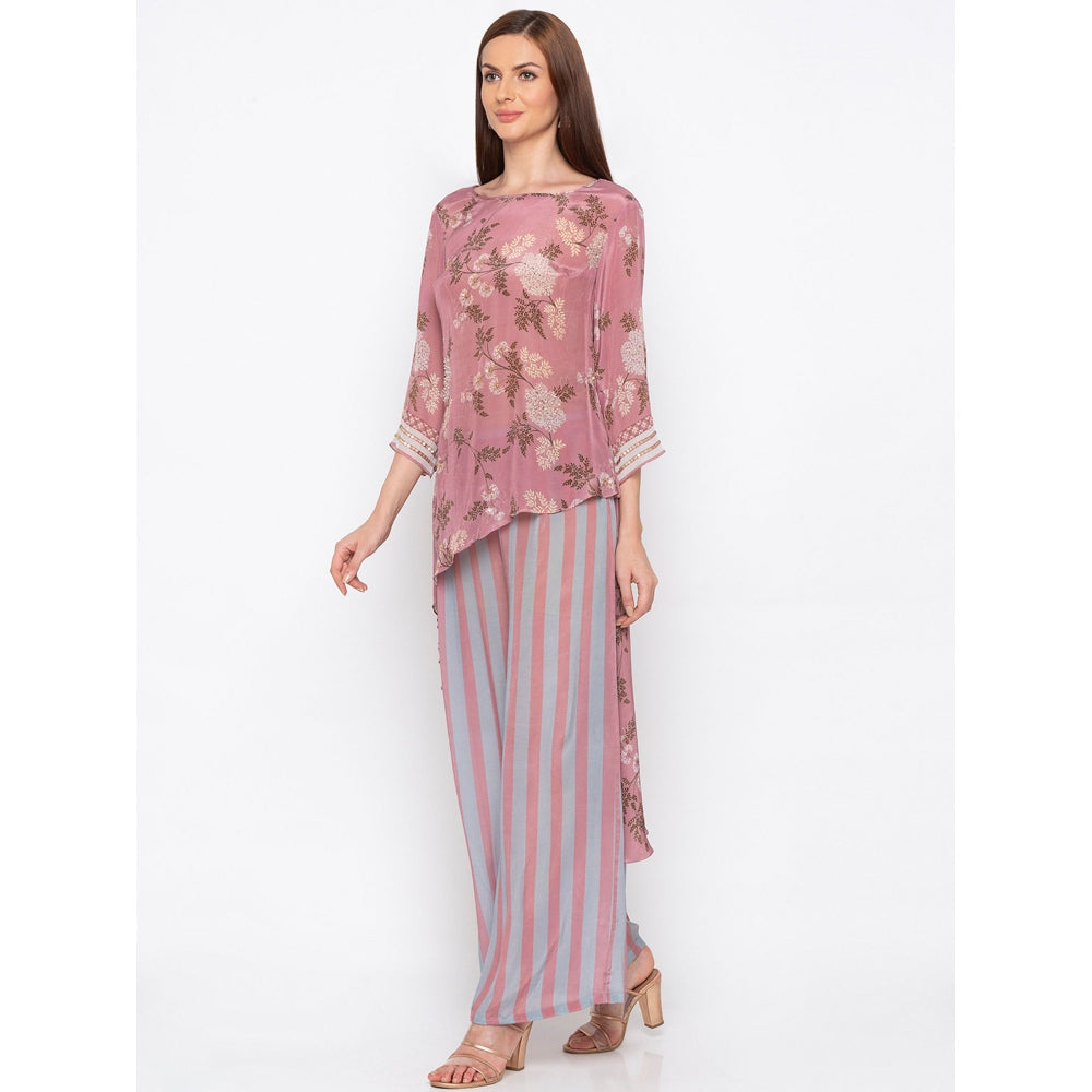Soup by Sougat Paul Pink Printed High Low Kurta With Palazzo - Customisable (Set of 2)