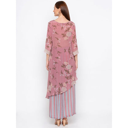 Soup by Sougat Paul Pink Printed High Low Kurta With Palazzo - Customisable (Set of 2)