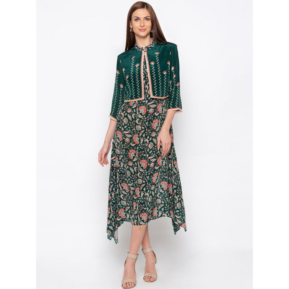 Soup by Sougat Paul Green Printed Dress With Jacket (Set of 2)