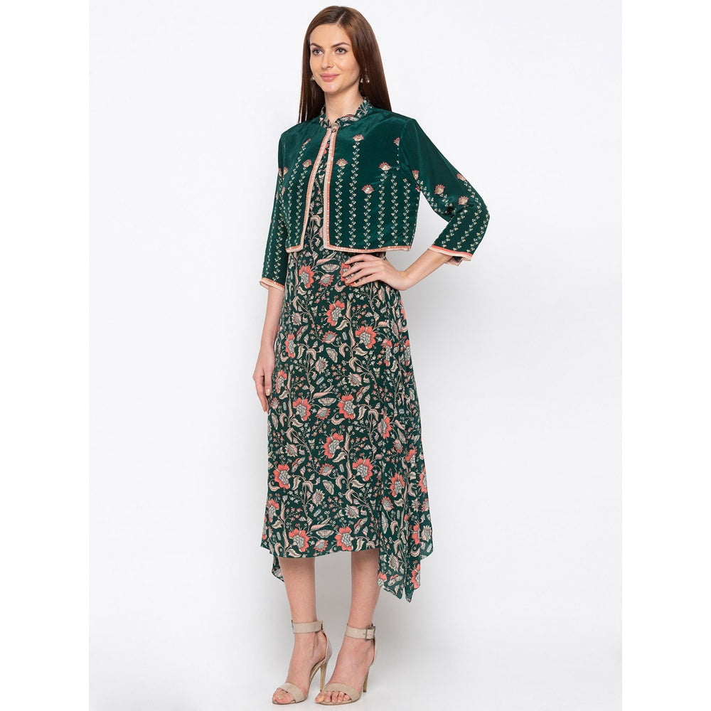 Soup by Sougat Paul Green Printed Dress With Jacket (Set of 2)