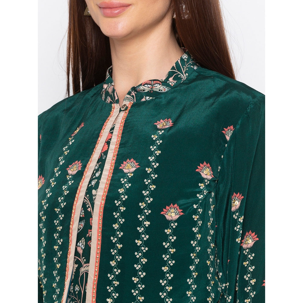 Soup by Sougat Paul Green Printed Dress With Jacket (Set of 2)
