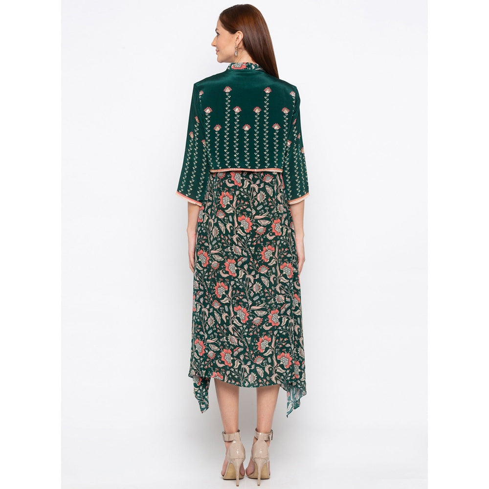 Soup by Sougat Paul Green Printed Dress With Jacket (Set of 2)