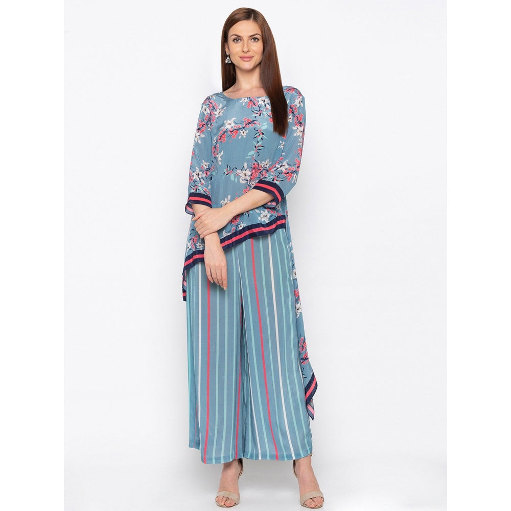 Soup by Sougat Paul Blue Printed High Low Kurta With Palazzo - Customisable (Set of 2)