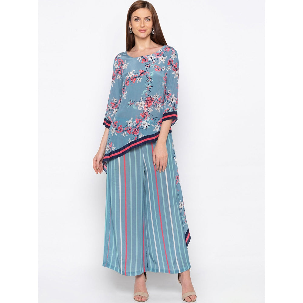 Soup by Sougat Paul Blue Printed High Low Kurta With Palazzo - Customisable (Set of 2)