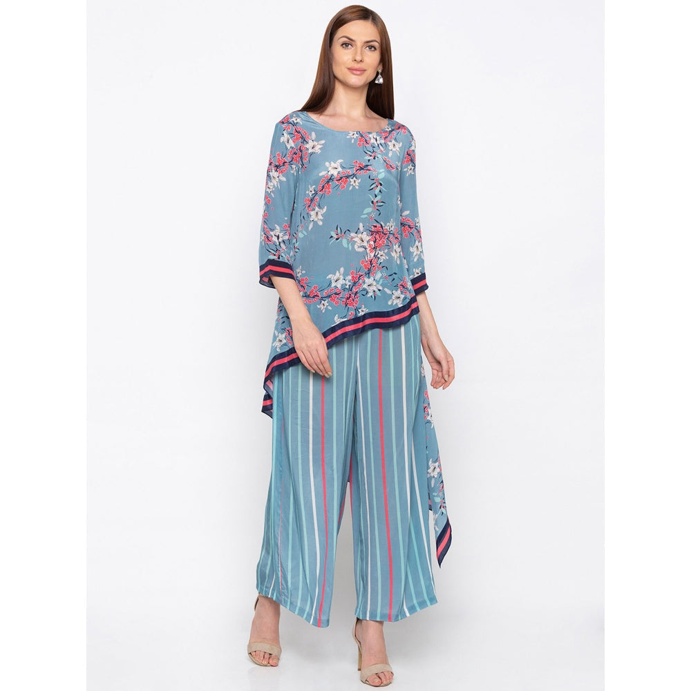 Soup by Sougat Paul Blue Printed High Low Kurta With Palazzo - Customisable (Set of 2)