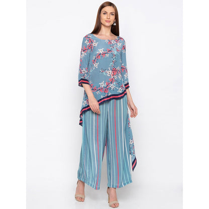 Soup by Sougat Paul Blue Printed High Low Kurta With Palazzo - Customisable (Set of 2)