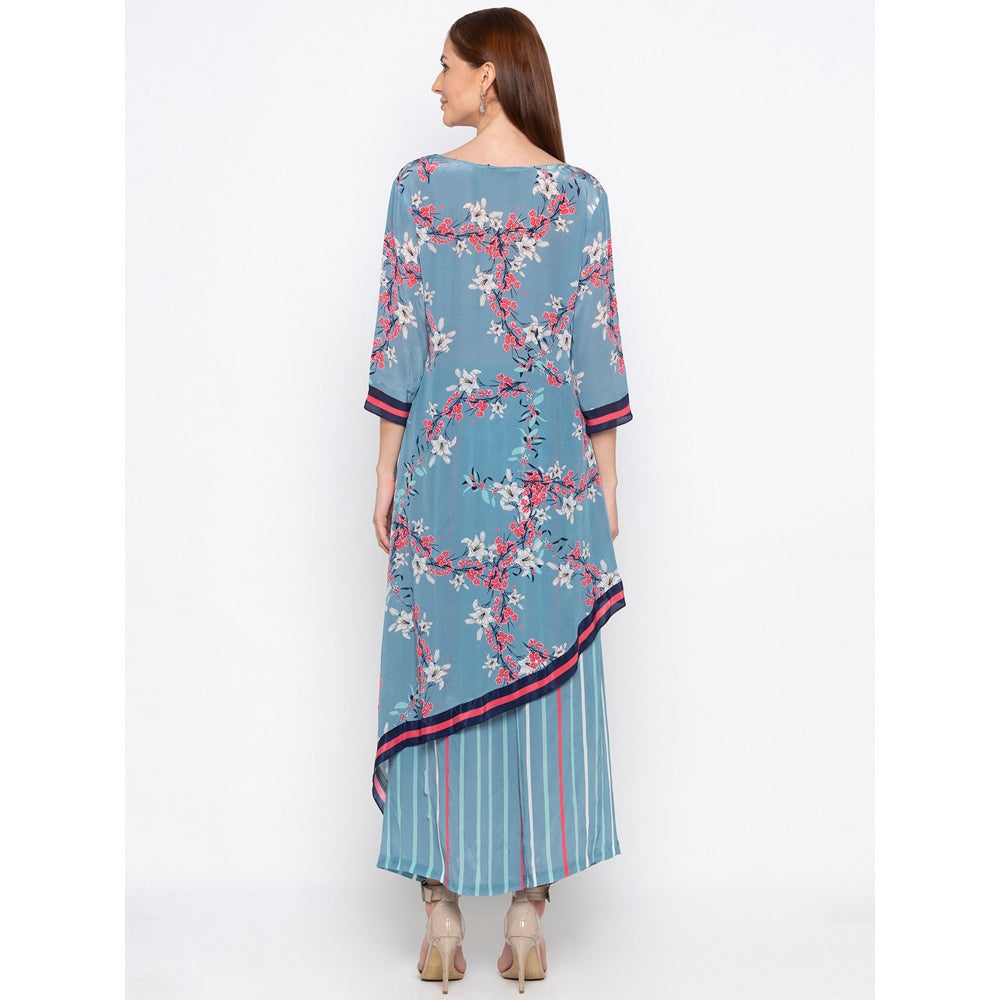 Soup by Sougat Paul Blue Printed High Low Kurta With Palazzo - Customisable (Set of 2)