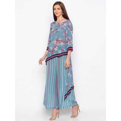 Soup by Sougat Paul Blue Printed High Low Kurta With Palazzo - Customisable (Set of 2)