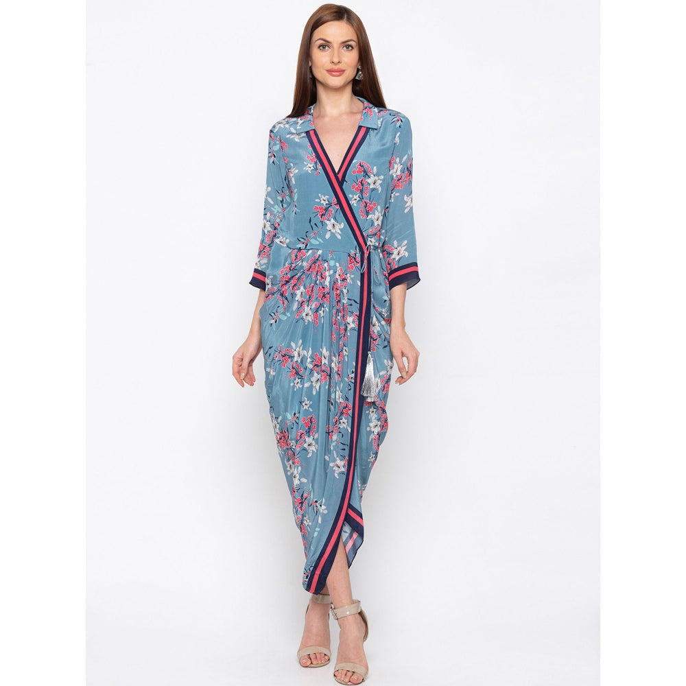 Soup by Sougat Paul Blue Floral Wrap Dress - Customisable