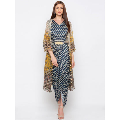 Soup by Sougat Paul Navy Blue Printed Jumpsuit With Jacket - Customisable (Set of 2)