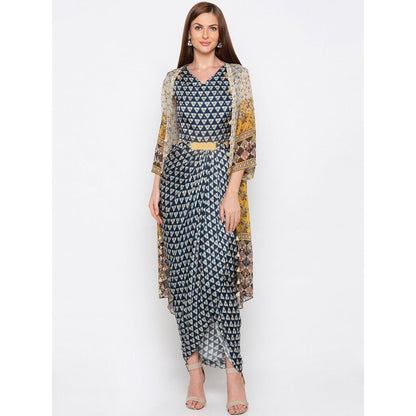 Soup by Sougat Paul Navy Blue Printed Jumpsuit With Jacket - Customisable (Set of 2)