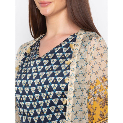 Soup by Sougat Paul Navy Blue Printed Jumpsuit With Jacket - Customisable (Set of 2)