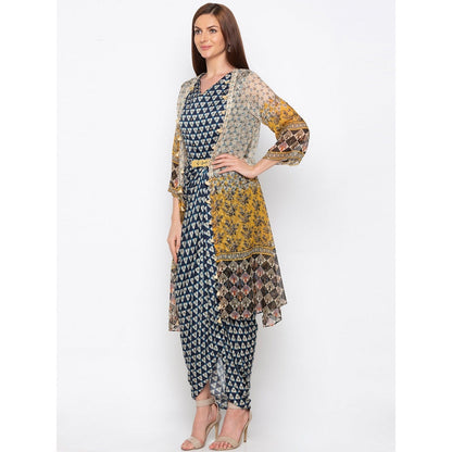 Soup by Sougat Paul Navy Blue Printed Jumpsuit With Jacket - Customisable (Set of 2)