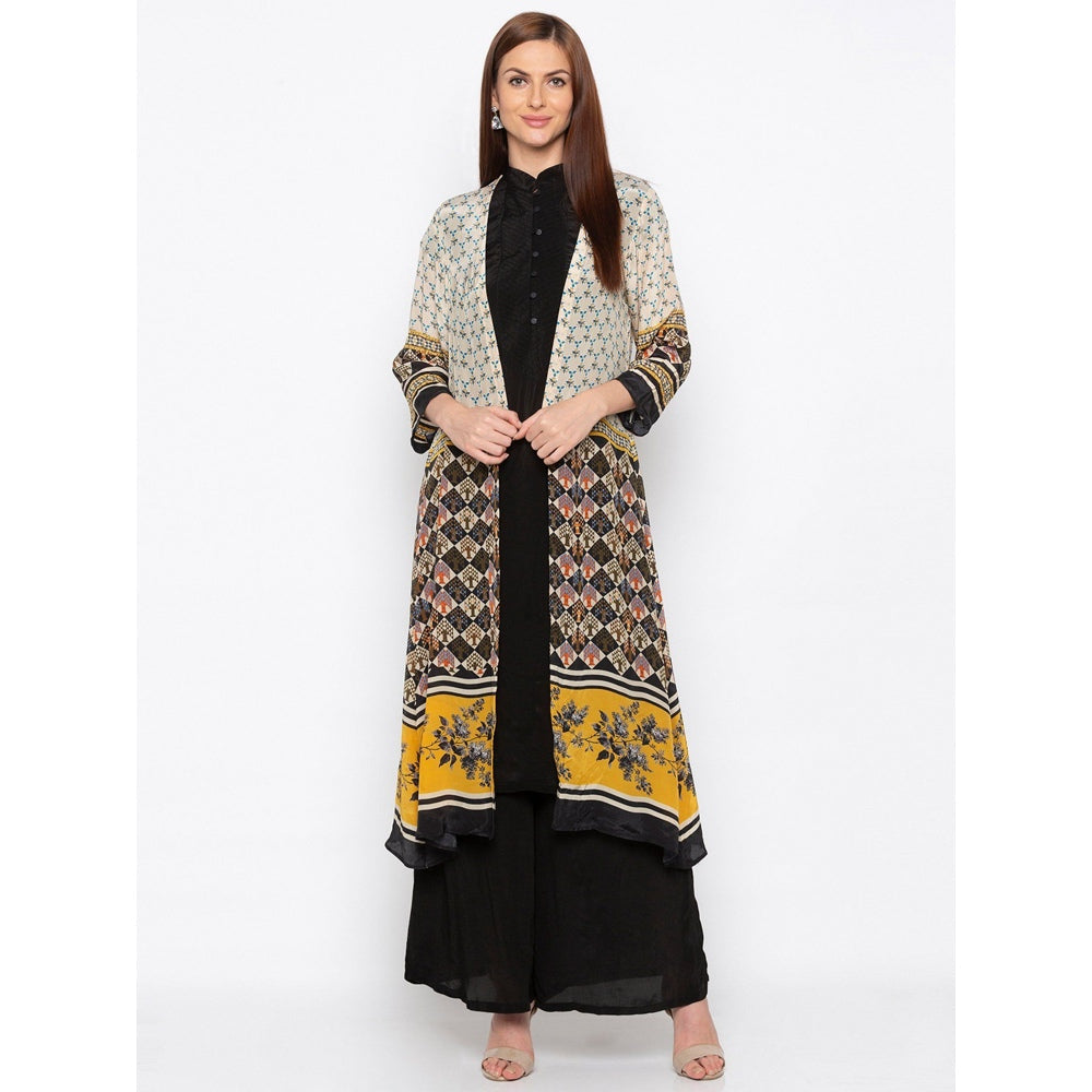 Soup by Sougat Paul Black Kurta With Palazzo And Printed Jacket - Customisable (Set of 3)