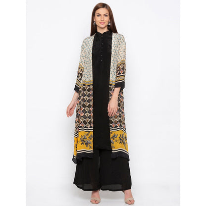Soup by Sougat Paul Black Kurta With Palazzo And Printed Jacket - Customisable (Set of 3)