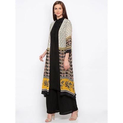 Soup by Sougat Paul Black Kurta With Palazzo And Printed Jacket - Customisable (Set of 3)