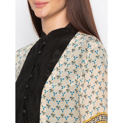 Soup by Sougat Paul Black Kurta With Palazzo And Printed Jacket - Customisable (Set of 3)