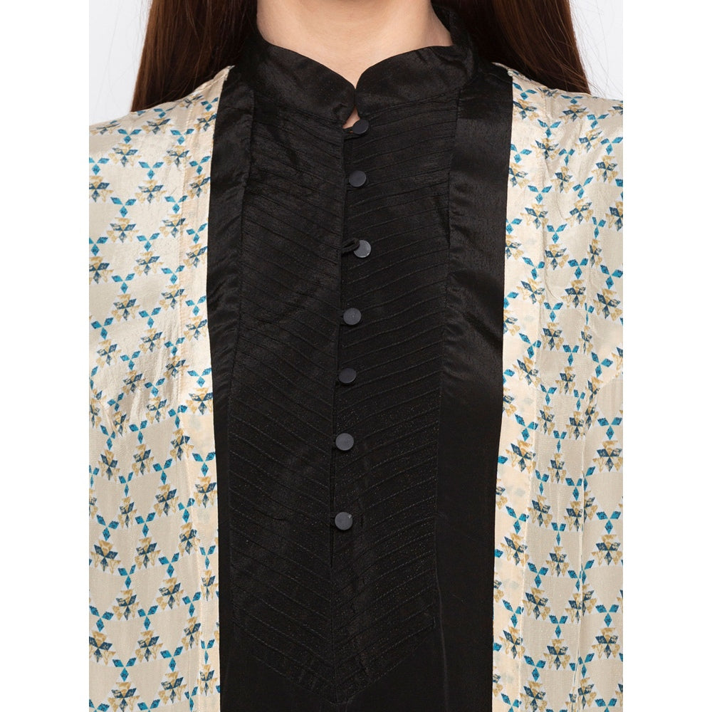 Soup by Sougat Paul Black Kurta With Palazzo And Printed Jacket - Customisable (Set of 3)