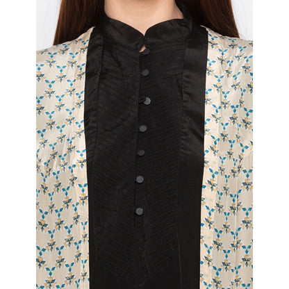 Soup by Sougat Paul Black Kurta With Palazzo And Printed Jacket - Customisable (Set of 3)