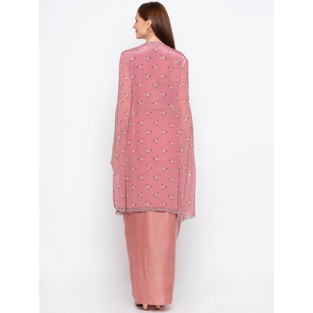 Soup by Sougat Paul Pink Printed Crop Top With Drape Skirt And Jacket (Set of 3)