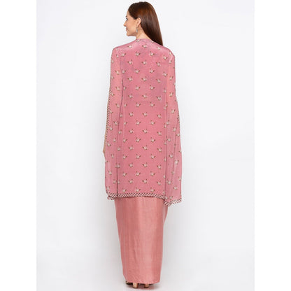 Soup by Sougat Paul Pink Printed Crop Top With Drape Skirt And Jacket (Set of 3)