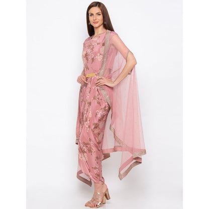 Soup by Sougat Paul Pink Printed Dress With Cape - Customisable (Set of 2)