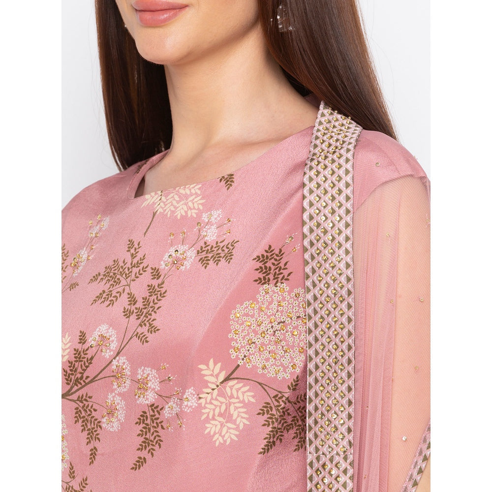 Soup by Sougat Paul Pink Printed Dress With Cape - Customisable (Set of 2)