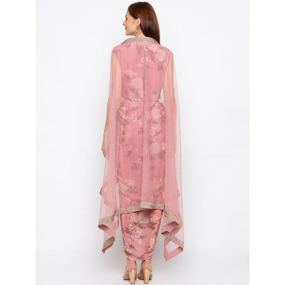 Soup by Sougat Paul Pink Printed Dress With Cape - Customisable (Set of 2)
