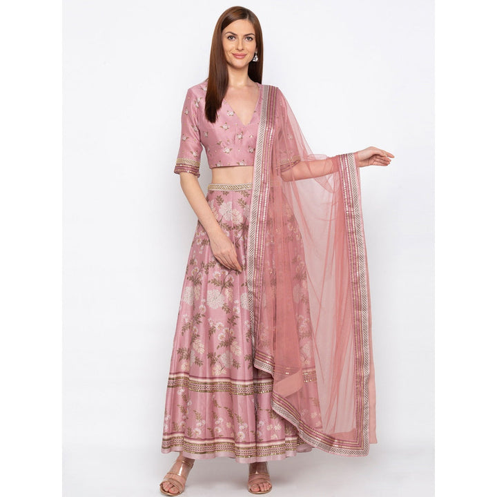 Soup by Sougat Paul Pink Printed Crop Top With Lehenga And Dupatta - Customisable (Set of 3)
