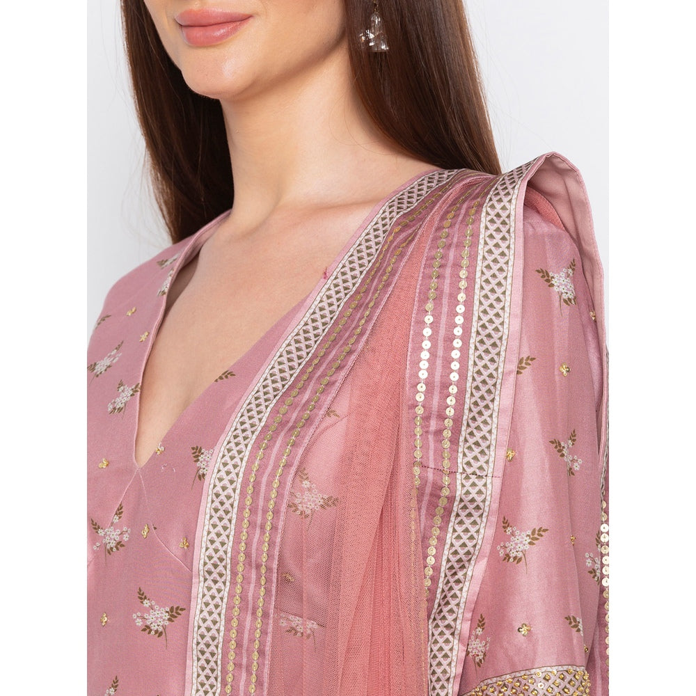 Soup by Sougat Paul Pink Printed Crop Top With Lehenga And Dupatta - Customisable (Set of 3)