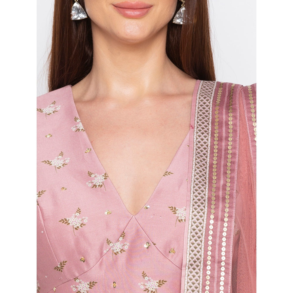 Soup by Sougat Paul Pink Printed Crop Top With Lehenga And Dupatta - Customisable (Set of 3)