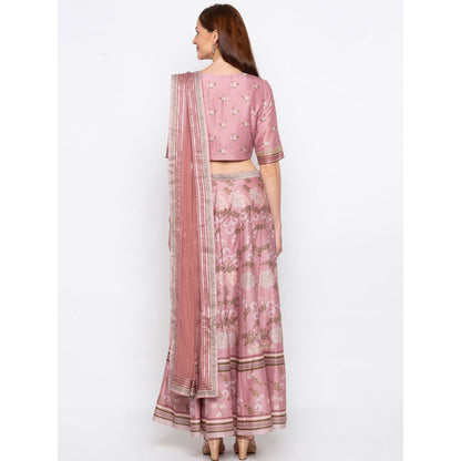 Soup by Sougat Paul Pink Printed Crop Top With Lehenga And Dupatta - Customisable (Set of 3)