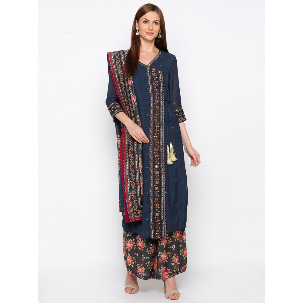 Soup by Sougat Paul Navy Blue Kurta With Palazzo And Dupatta - Customisable (Set of 3)