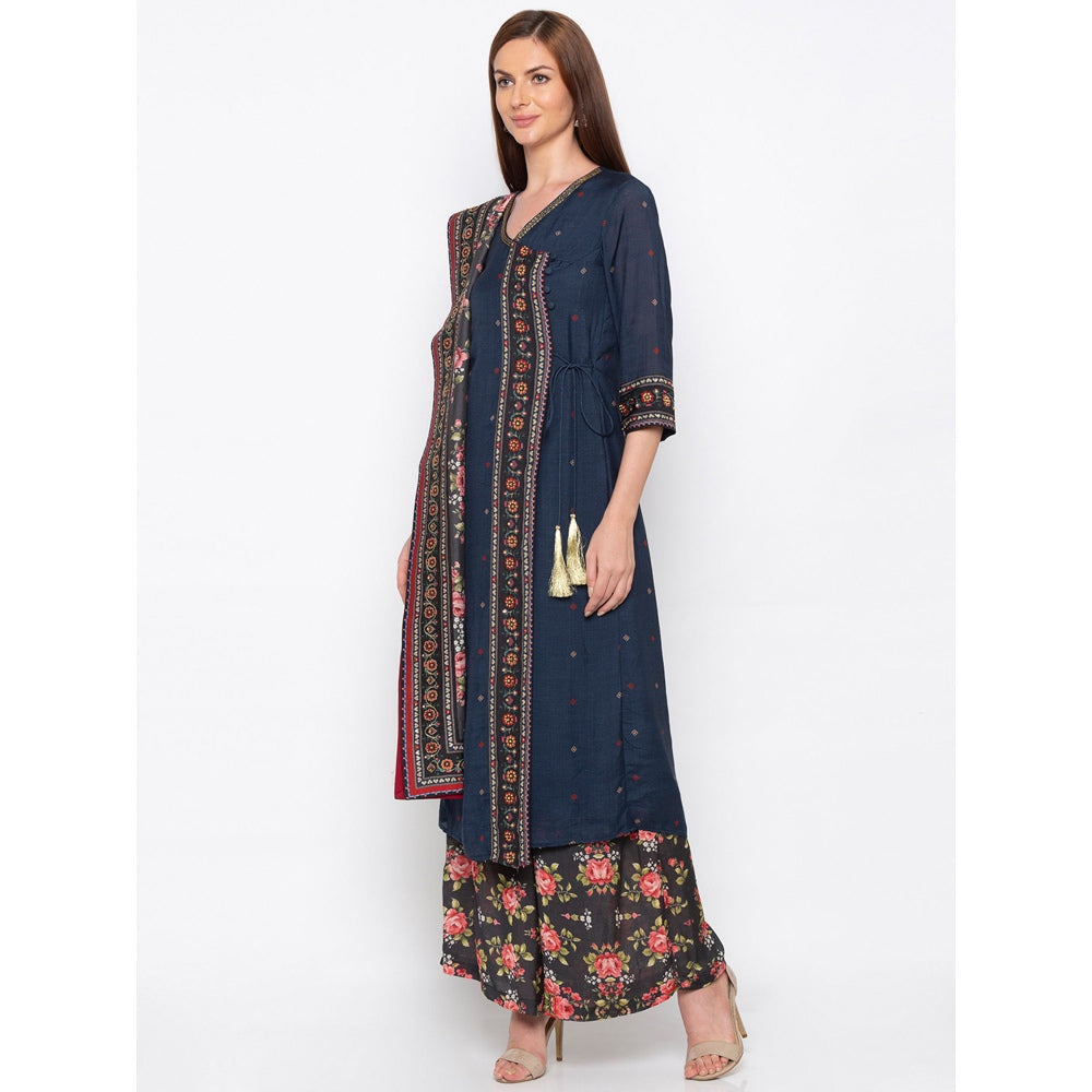Soup by Sougat Paul Navy Blue Kurta With Palazzo And Dupatta - Customisable (Set of 3)