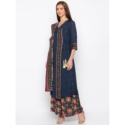 Soup by Sougat Paul Navy Blue Kurta With Palazzo And Dupatta - Customisable (Set of 3)