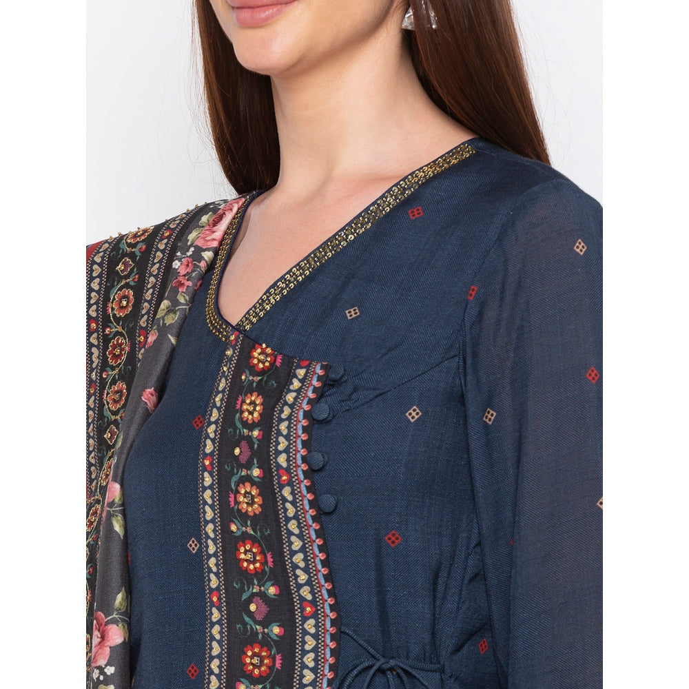 Soup by Sougat Paul Navy Blue Kurta With Palazzo And Dupatta - Customisable (Set of 3)