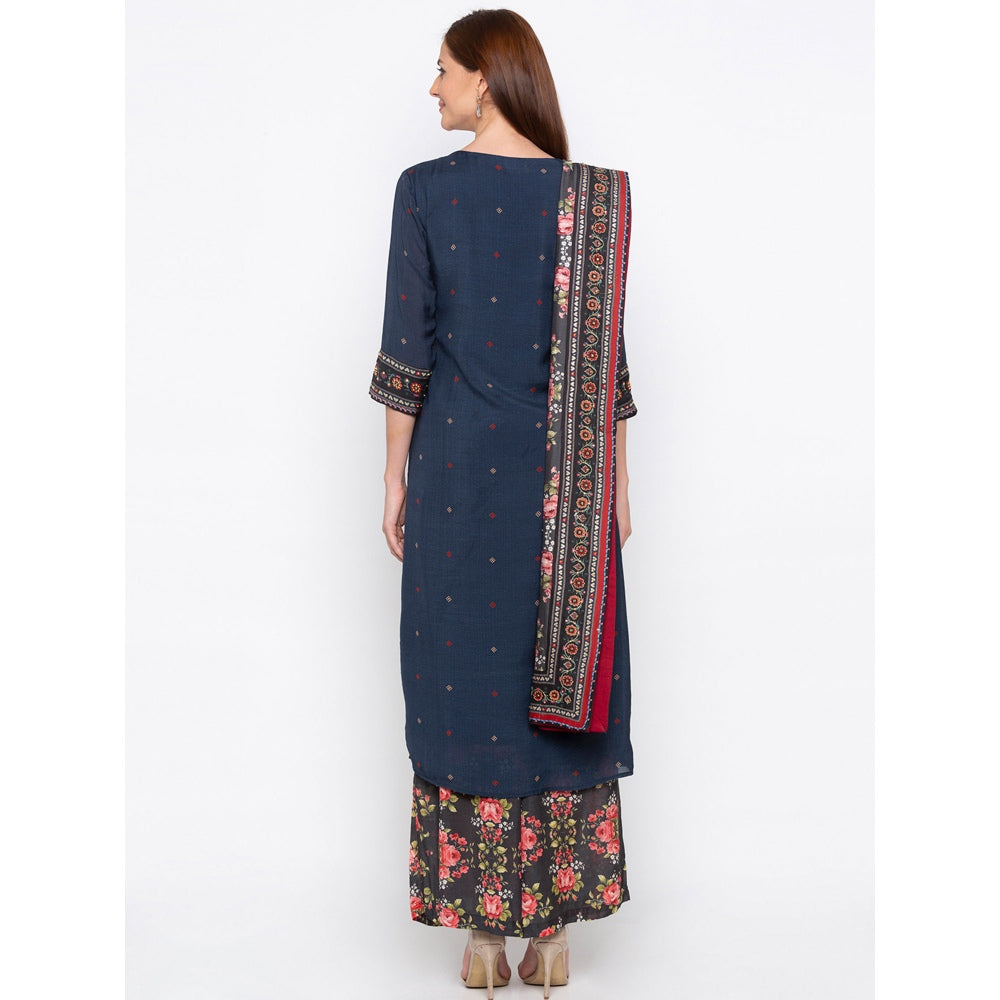 Soup by Sougat Paul Navy Blue Kurta With Palazzo And Dupatta - Customisable (Set of 3)