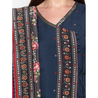 Soup by Sougat Paul Navy Blue Kurta With Palazzo And Dupatta - Customisable (Set of 3)