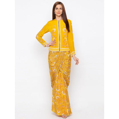 Soup by Sougat Paul Yellow Drape Skirt With Jacket (Set of 2)