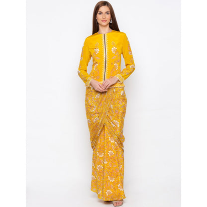 Soup by Sougat Paul Yellow Drape Skirt With Jacket (Set of 2)