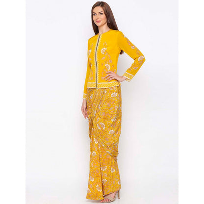 Soup by Sougat Paul Yellow Drape Skirt With Jacket (Set of 2)