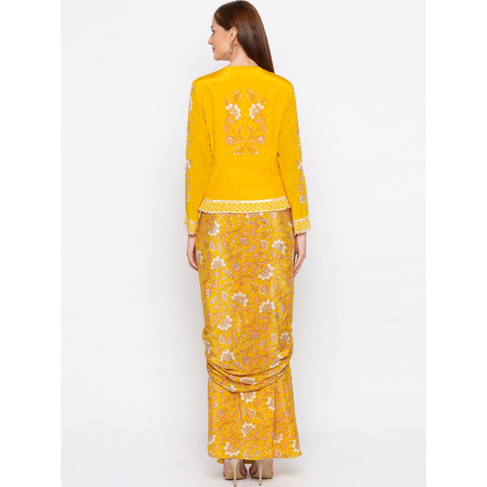 Soup by Sougat Paul Yellow Drape Skirt With Jacket (Set of 2)
