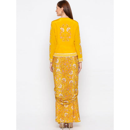 Soup by Sougat Paul Yellow Drape Skirt With Jacket (Set of 2)